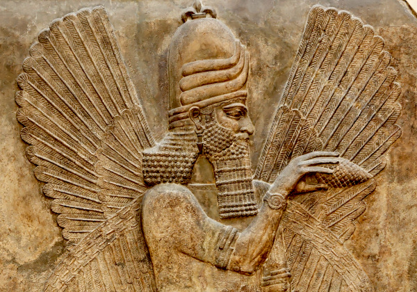 Sumerian Genie with sacred pine cone, and wristwatch